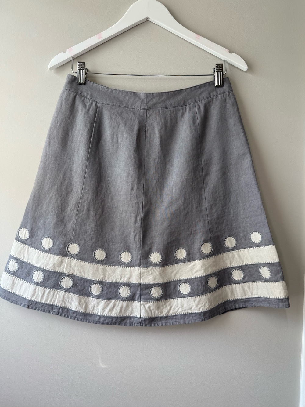 Boden Gray A-Line Linen Skirt with Cream Trim